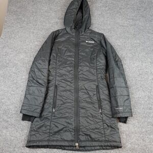 Columbia Omni-Heat Parka Jacket Womens Small Black Hooded Quilted Coat Insulated
